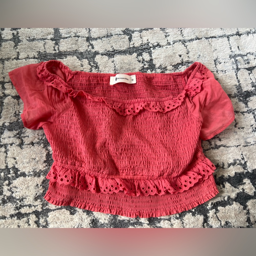 The Impeccable Pig Coral Eyelet Top